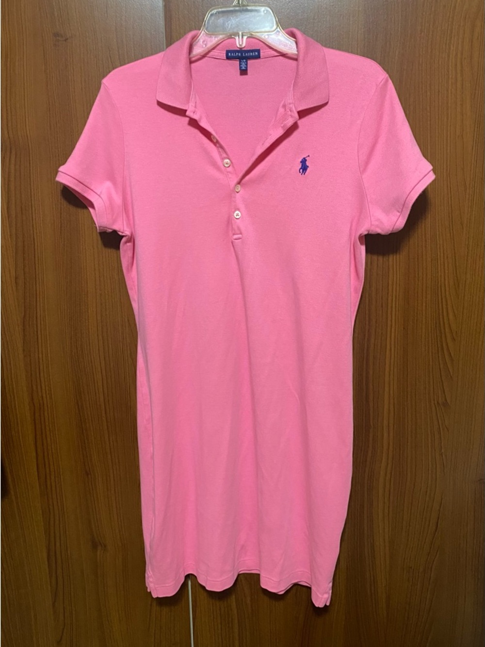 Ralph Lauren Pink Polo Cotton Mini Shirt Summer Vacation Dress with Blue Pony  L